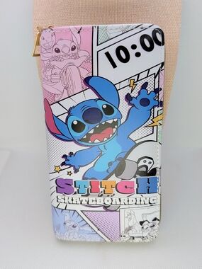 Stitch Skateboarding Zipper Long Wallet
